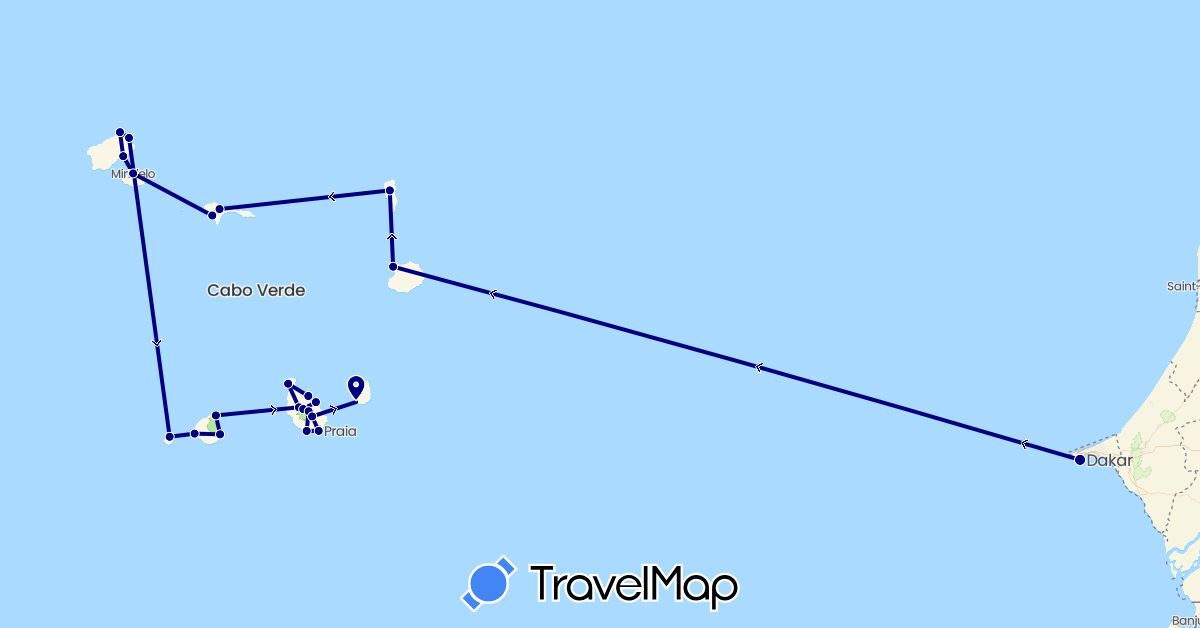 TravelMap itinerary: driving in Cape Verde, Senegal (Africa)